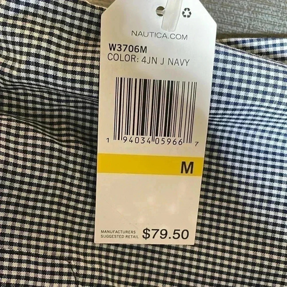 Nautica navy and white gingham button down shirt sz M - Picture 3 of 9